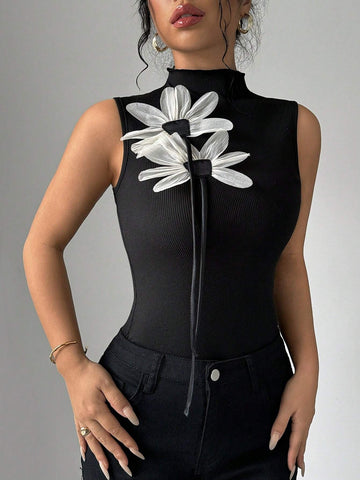 Women's Tight-Fitting Sexy 3D Mesh Floral Strap Camisole Top