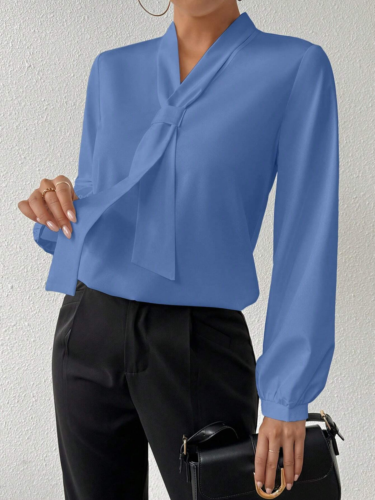 Women's White Lace-Up Design Long Sleeve Elegant Blouse