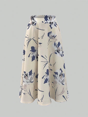 Relaxiva Women Floral Print Vacation Elegant Mid-Length Skirt