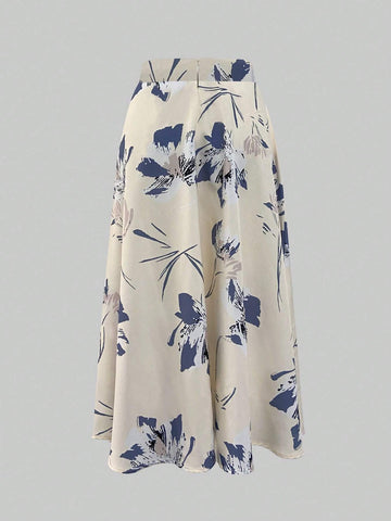 Relaxiva Women Floral Print Vacation Elegant Mid-Length Skirt