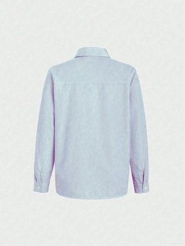 Relaxiva Women's Autumn Long Sleeve Single-Breasted Embroidered Striped Shirt