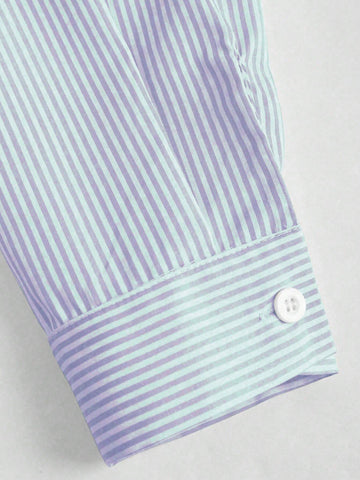 Relaxiva Women's Autumn Long Sleeve Single-Breasted Embroidered Striped Shirt