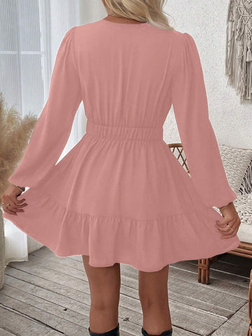 Women's Floral Print V-Neck Lantern Sleeve Short Elegant Dress