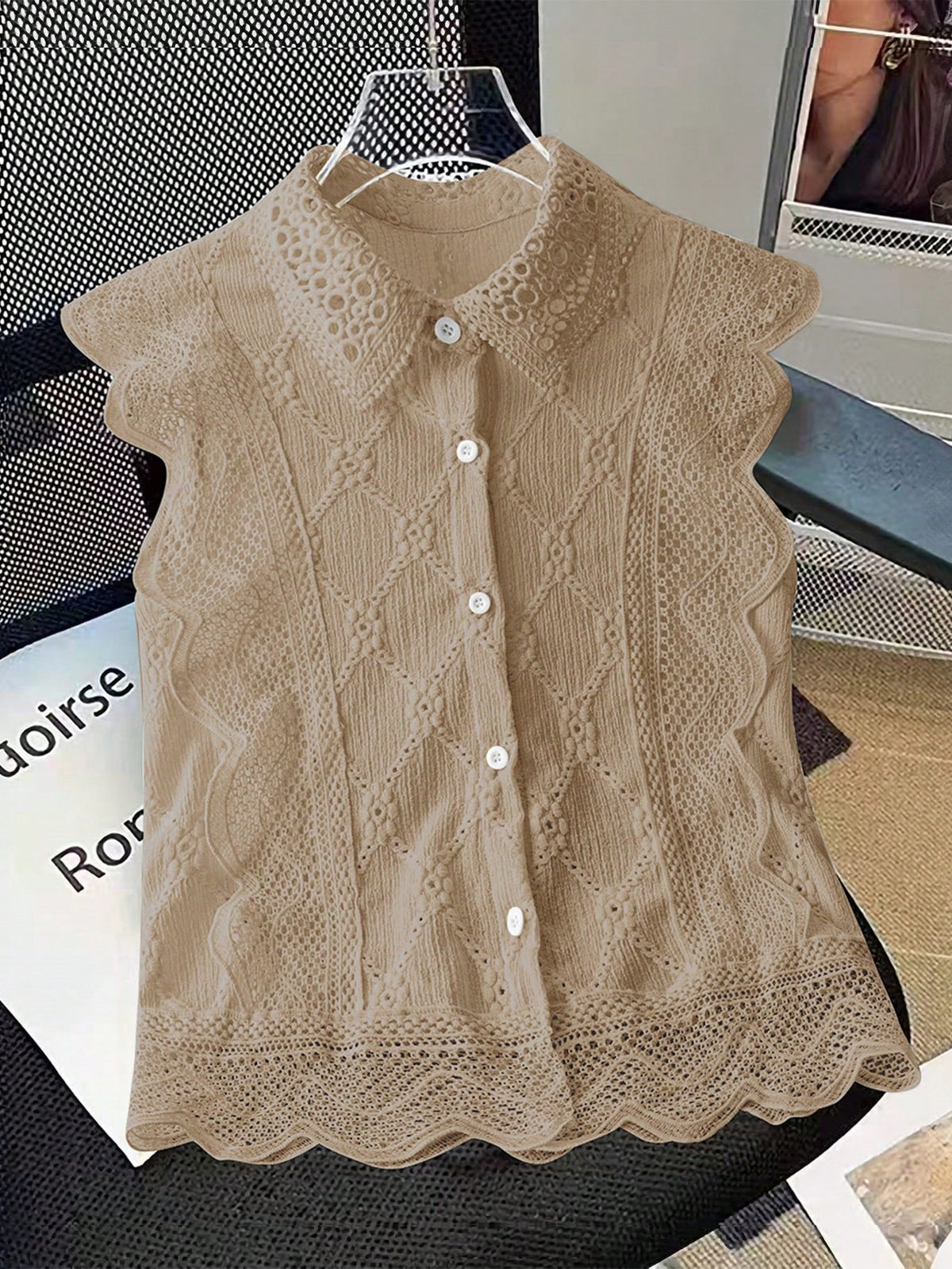 Women's Minimalist Solid Color Single-Breasted Sleeveless Casual Shirt, Office Commute