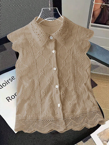 Women's Minimalist Solid Color Single-Breasted Sleeveless Casual Shirt, Office Commute