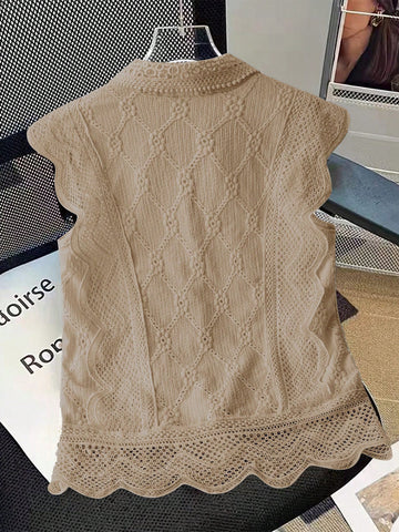 Women's Minimalist Solid Color Single-Breasted Sleeveless Casual Shirt, Office Commute