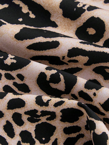1pc 3D Floral Print Backless Leopard Pattern Dress