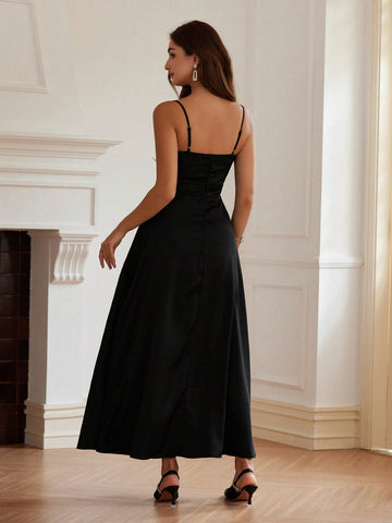 Elegant New Arrivals Waist Cinched A-Line Dress With Contrast Color 3D Floral Applique Design, For