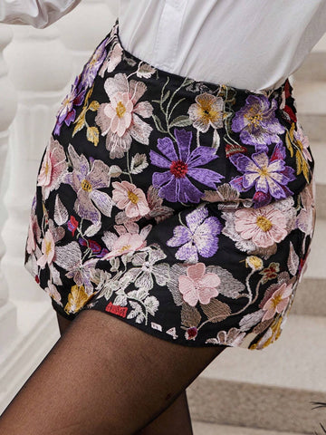 Rosie Elegant Vintage Style Floral Embroidered Romantic Princess Skirt