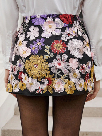 Rosie Elegant Vintage Style Floral Embroidered Romantic Princess Skirt