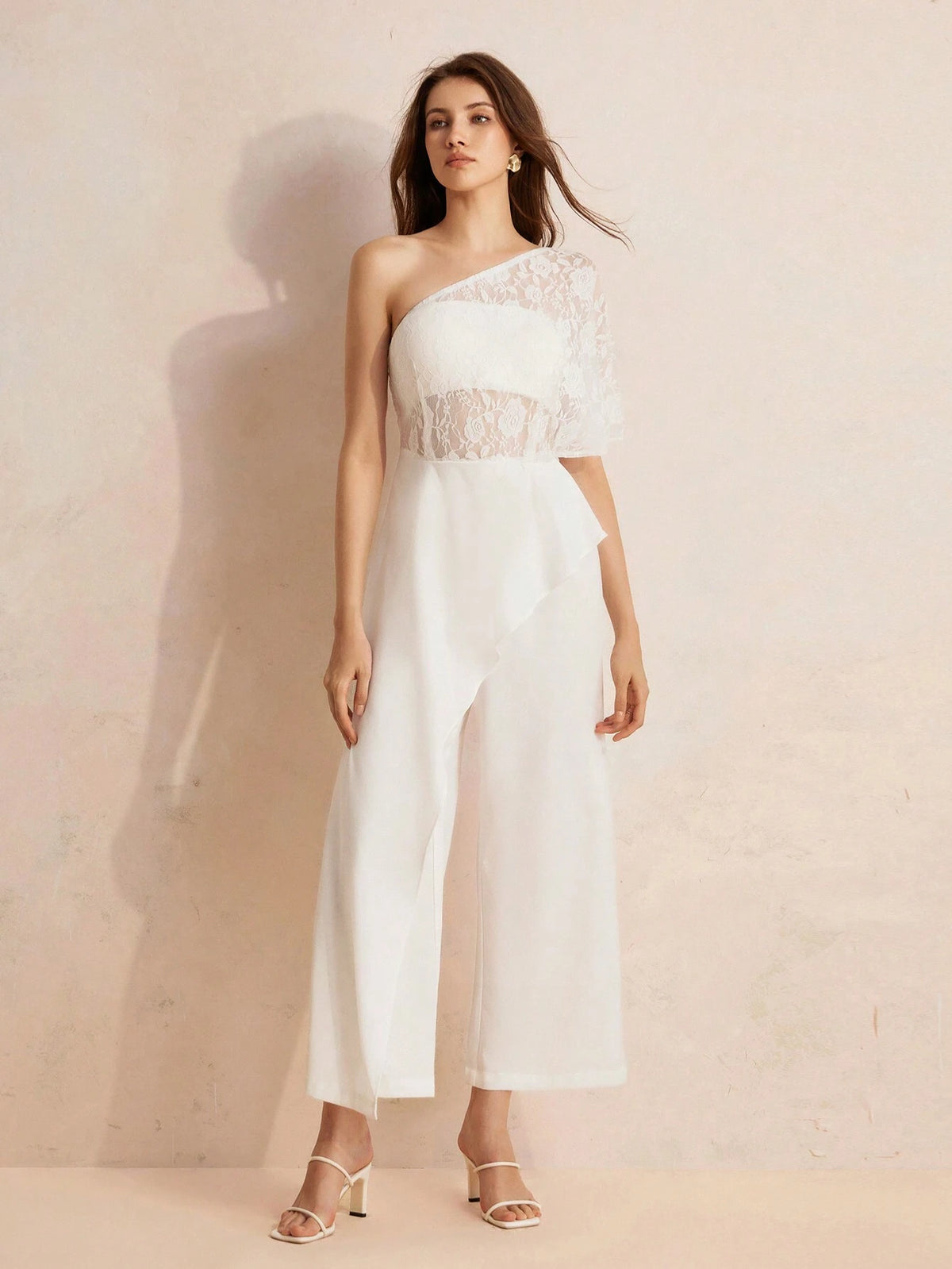 Exquisite And Elegant Lace One Shoulder Jumpsuit With Irregular Split For Women, INS Style