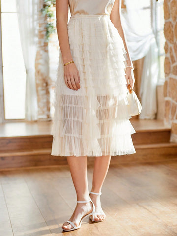 Rosie Ladies' Multi-Layer Ruffle Hem Knee-Length Skirt