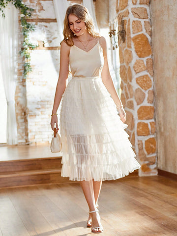 Rosie Ladies' Multi-Layer Ruffle Hem Knee-Length Skirt