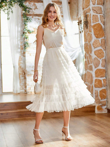 Rosie Ladies' Multi-Layer Ruffle Hem Knee-Length Skirt