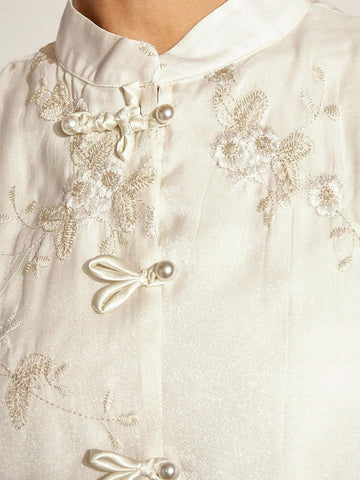 Rosie Random Embroidered Traditional Chinese Style Stand Collar Buttoned Long Sleeve Shirt