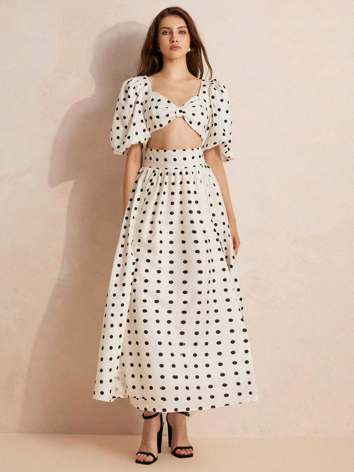 Random Polka Dot Australian Niche Vacation Style High Waist Slit Sexy Top And Pants Two-Piece Set