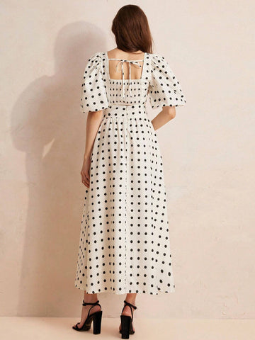 Random Polka Dot Australian Niche Vacation Style High Waist Slit Sexy Top And Pants Two-Piece Set