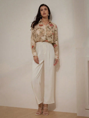 Rosie Random Printed Turn-Down Collar, Slim-Fit Long Sleeve Shirt