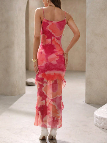 Rosie Tie Dye Ruffle Hem Sleeveless Bodycon Dress For Women