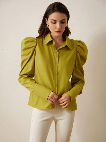 Rosie Vintage Fashionable Minimalist Raglan Sleeve Design Fitted Women Long Sleeve Olive Green Shirt