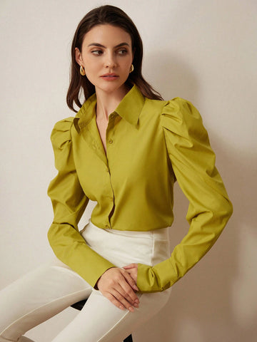 Rosie Vintage Fashionable Minimalist Raglan Sleeve Design Fitted Women Long Sleeve Olive Green Shirt