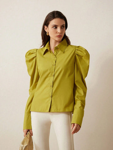 Rosie Vintage Fashionable Minimalist Raglan Sleeve Design Fitted Women Long Sleeve Olive Green Shirt