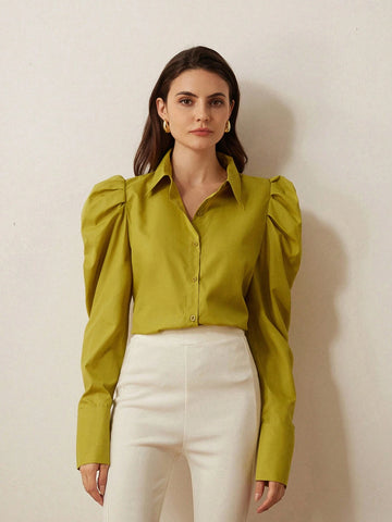 Rosie Vintage Fashionable Minimalist Raglan Sleeve Design Fitted Women Long Sleeve Olive Green Shirt