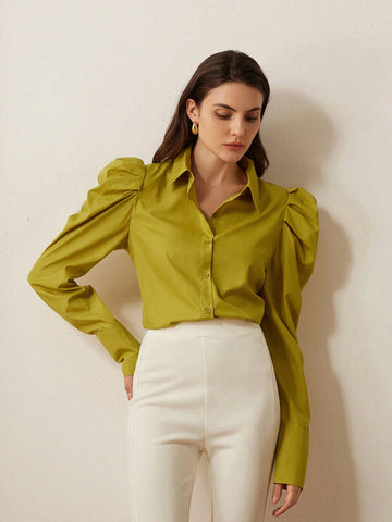 Rosie Vintage Fashionable Minimalist Raglan Sleeve Design Fitted Women Long Sleeve Olive Green Shirt