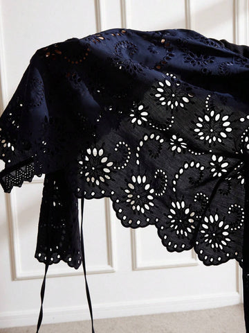 Rosie Vintage Folk Style Vnedk Bowknot Tie Frayed Hem Embroidered Loose Long Sleeve Blouse