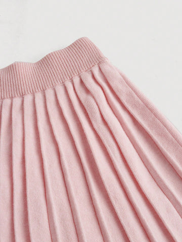 Women 2-Piece Set: Sweet & Cool Color Block Cardigan With Waist Cinching Design And Pleated Mini Skirt