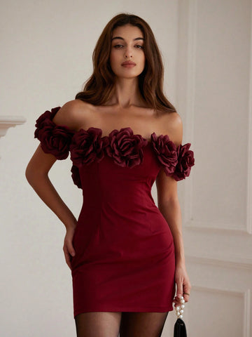 Women's Floral Embellished Sexy Bodycon Mini Dress, Ideal For Party/Date Night