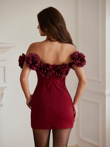 Women's Floral Embellished Sexy Bodycon Mini Dress, Ideal For Party/Date Night