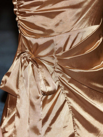 Women's Sexy Party Tube Dress, Tie-Up Bowknot Side Split Bodycon Dress