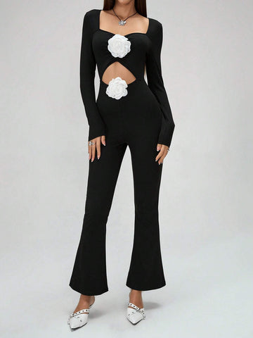 Floral Knitted Elegant Wrap Jumpsuit For Women, Romantic Party