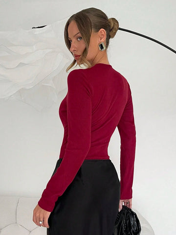 Square Neck Fleece Lining Tight-Fitting Bodysuit