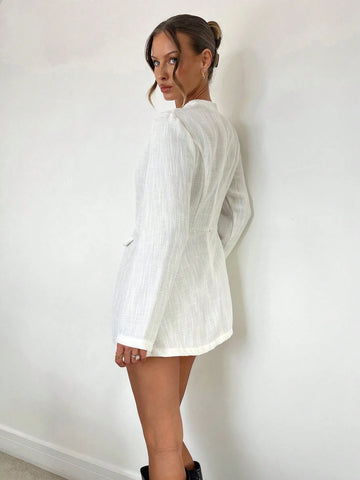 Stand Collar Long Sleeve Flounce Hem Elegant Cocktail Dress