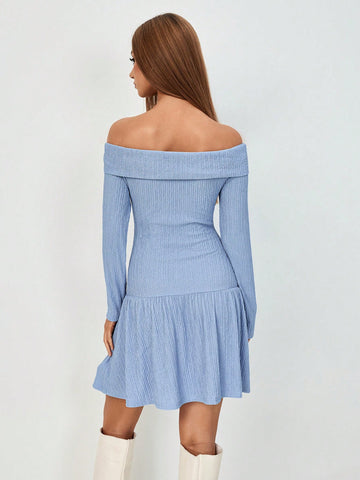Women's Off Shoulder Cinched Waist Long Sleeve Dress
