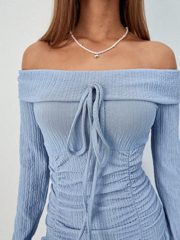 Women's Off Shoulder Cinched Waist Long Sleeve Dress