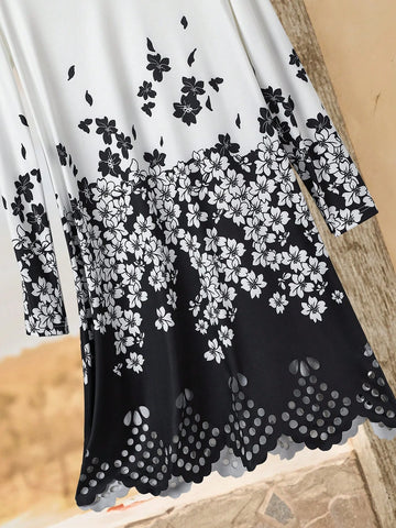 White Long Sleeve Dress,Ladies Lace V Neck Long Sleeve Hollow Print Straight Fashion Casual