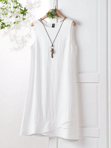 Women Casual Sleeveless Asymmetrical Hem Design Short Dress, Spring/Summer