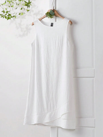 Women Casual Sleeveless Asymmetrical Hem Design Short Dress, Spring/Summer