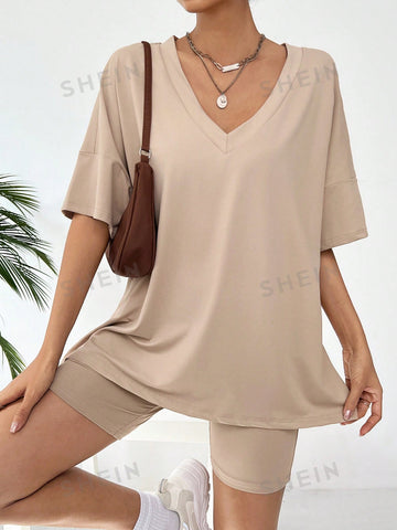 Ladies' Solid Color Casual Two-Piece Set