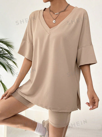 Ladies' Solid Color Casual Two-Piece Set