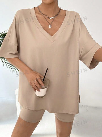 Ladies' Solid Color Casual Two-Piece Set