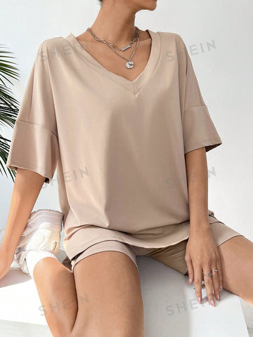 Ladies' Solid Color Casual Two-Piece Set