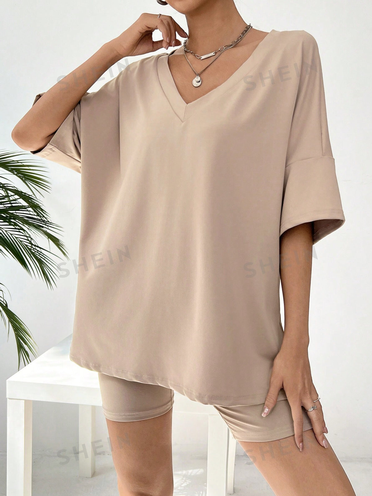 Ladies' Solid Color Casual Two-Piece Set