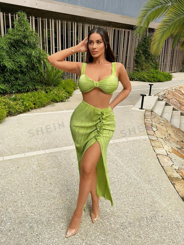 Resort Wear Beach Vacation Outfits Vacation Outfits Vacation Clothes For Women Summer Clothes For Women Beach Bohemian Style Summer Holiday Outfit, Crop Top And High Split Long Skirt Set