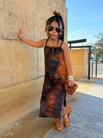 Young Girl Casual Streetwear Tight Tie-Dye Side Slit Printed Long Dress