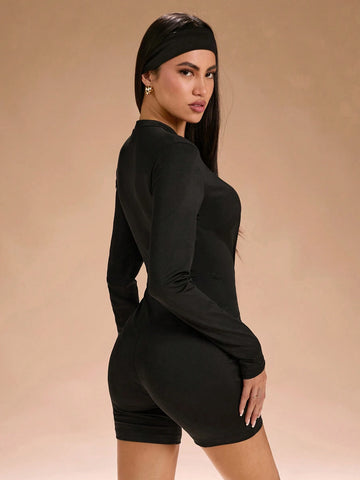 1pc Fall Women Clothes Front Zip Long Sleeve Jumpsuit Winter