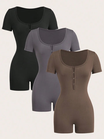 3pack Women's High Stretch Knit Bodysuit